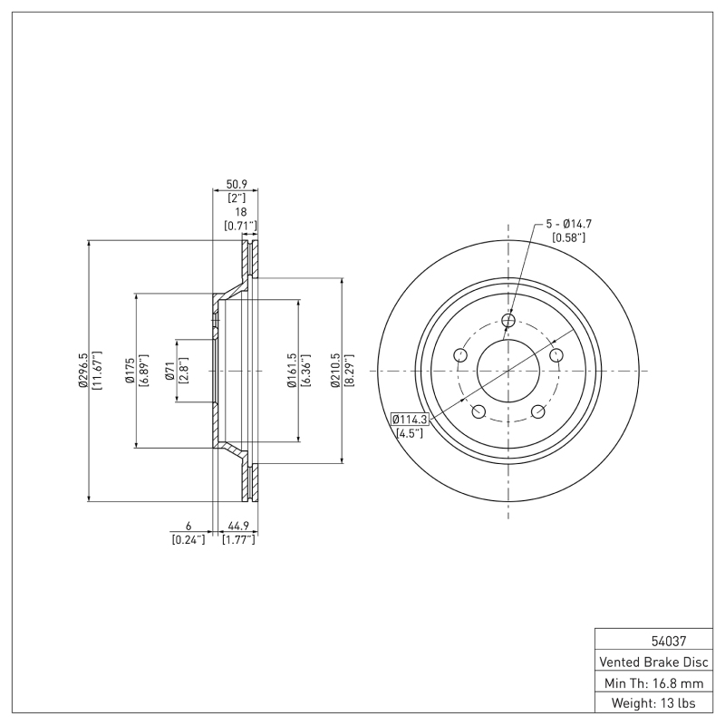 Ford Mustang Brake Rotor (1) - Rear - R1 Concepts - Plain - `94-`04